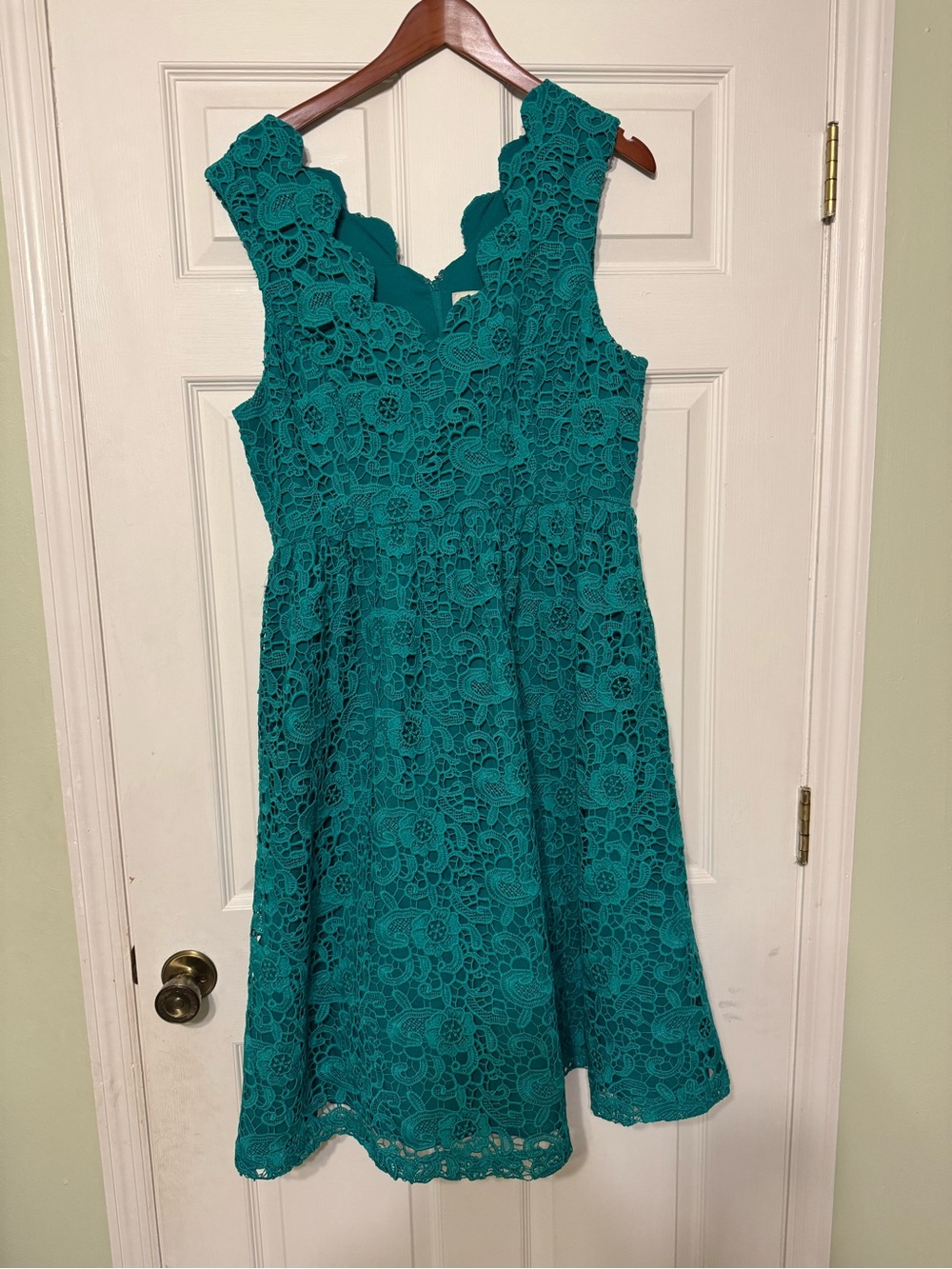 ModCloth Emerald Green Lace Crochet Midi Dress Scallop Neck Cocktail, XL